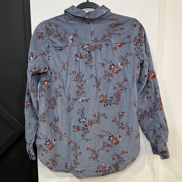 Anthropologie Building 18 Women’s Corduroy Button-Up Blue Floral Shirt Size 2 - Picture 4 of 4